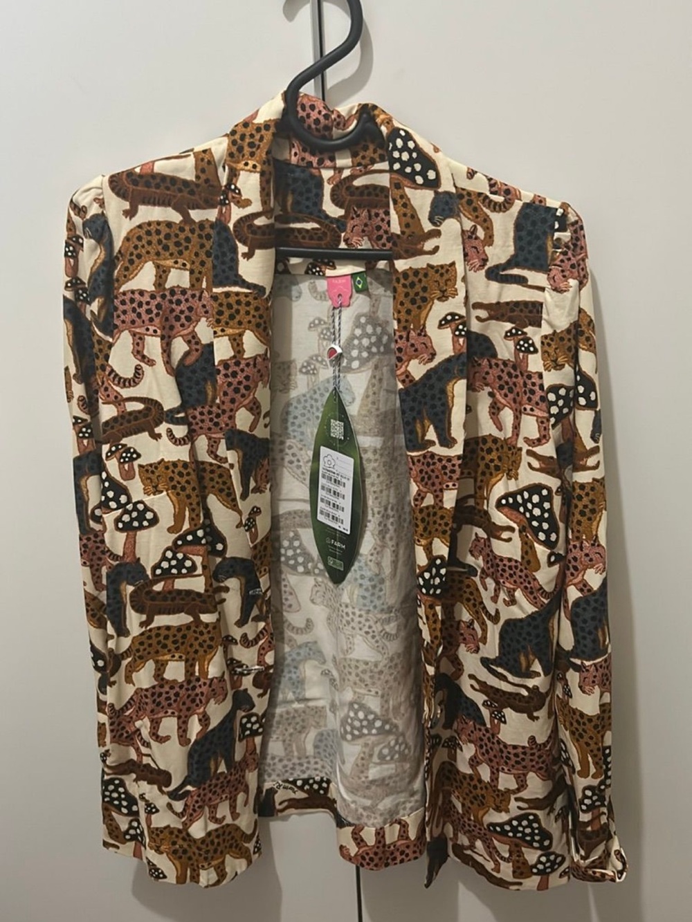 Printed Leopard & Mushroom Open Blazer - Cream, Brown, Rust, Navy